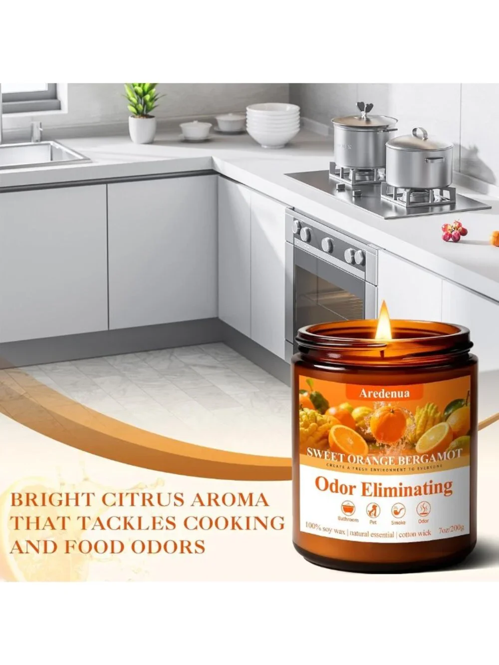 Sweet Orange Odor Eliminating Soy Candle - 7oz, 50 Hour Burn, Freshens Air